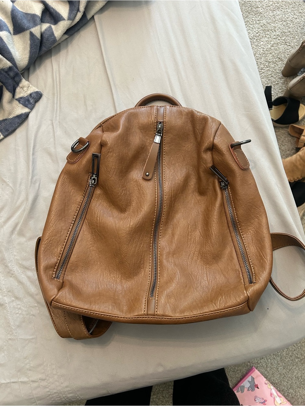 Tan Faux Leather Backpack - Classic Women’s Everyday Bag
